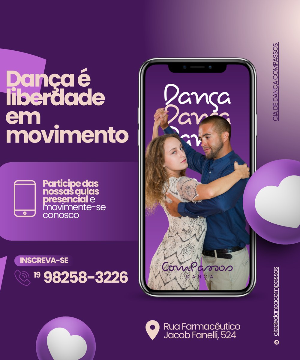 Arte de inscrição para as aulas da ComPassos